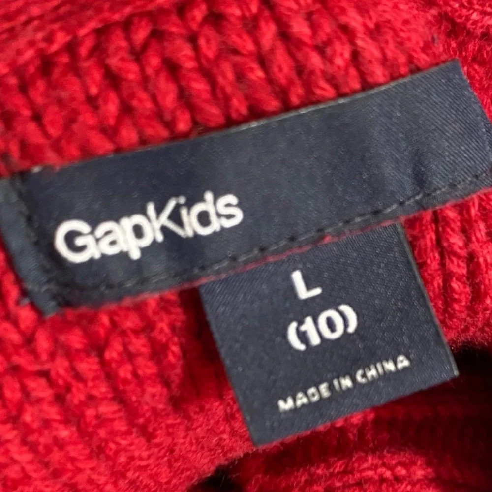 Gap Kids Girls Red Cable Knit Hooded Cardigan Sweater Button Front Size‎ L 10